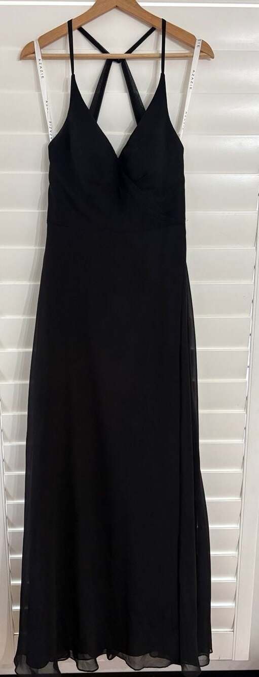 Azazie Davis Black A-Line V-Neck Chiffon Floor-Length Bridesmaid Dress